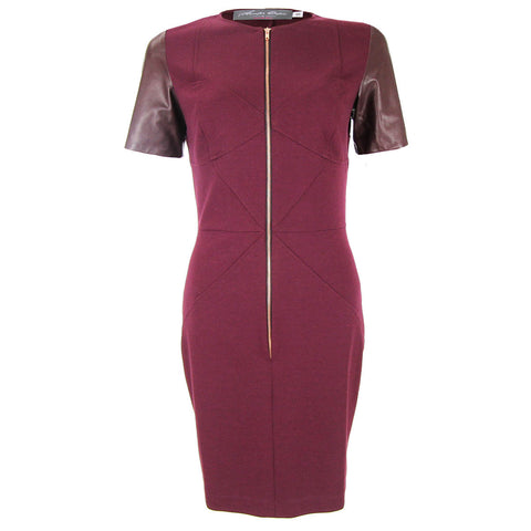 Polly Dress - Zipper Front with Leather Sleeves in Bordeaux