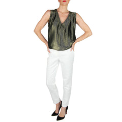 corey lyn calter crossover metallic gold snap front top