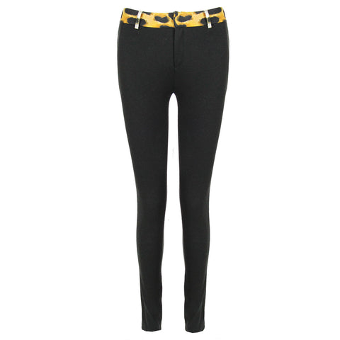 Black Stetch Ponte Pant with Animal Print Waist Band