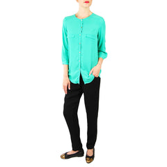 Sis Sis lightweight collarless mint green blouse and sam and lavi elastic waist pants