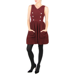 Oxblood Boucle Snap Front Jumper Dress