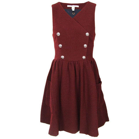 Oxblood Boucle Snap Front Jumper Dress