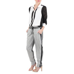 Black and White Print Chic Elastic Waist Pants