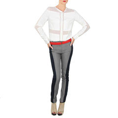 walter baker sheer nursing friendly blouse red belt