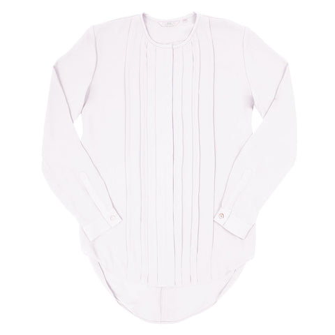 Pleated Front Button-Up Blouse - White